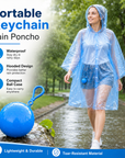 Hooded Disposable Rain Poncho with Keychain Ball