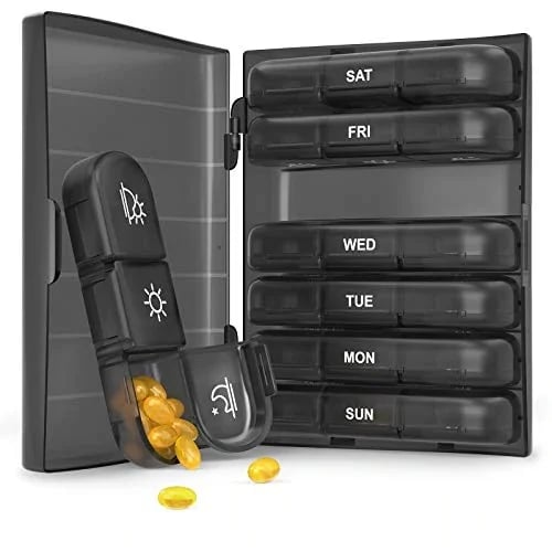 Compartment Black Pill Organizer