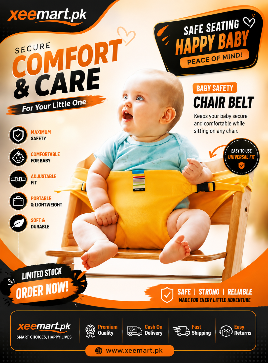 Child Seat Harness Foldable &amp; Portable Baby Meal Strap