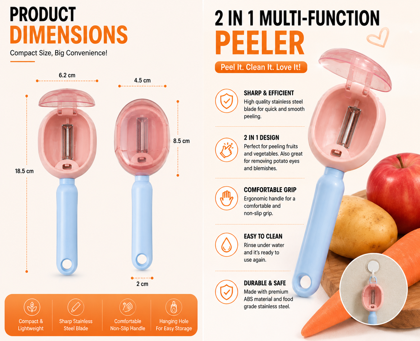 2 in 1 Vegetable and Fruit Peeler with Storage Box