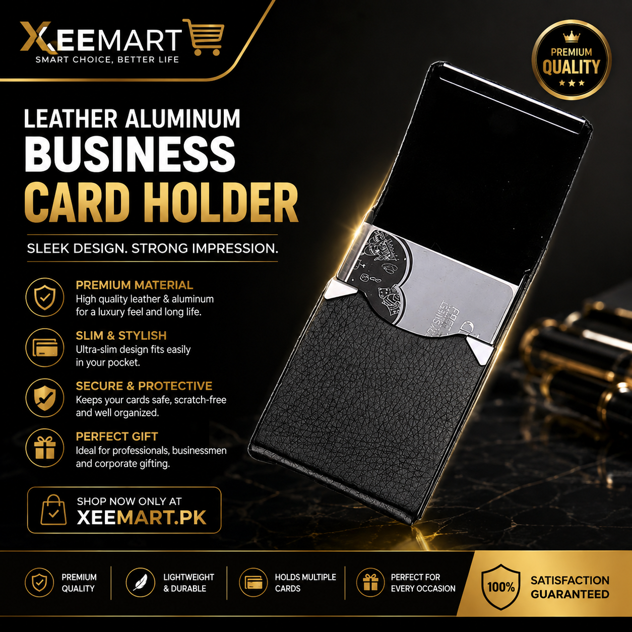 Leather Aluminum Metal Business Card Holder For Men's