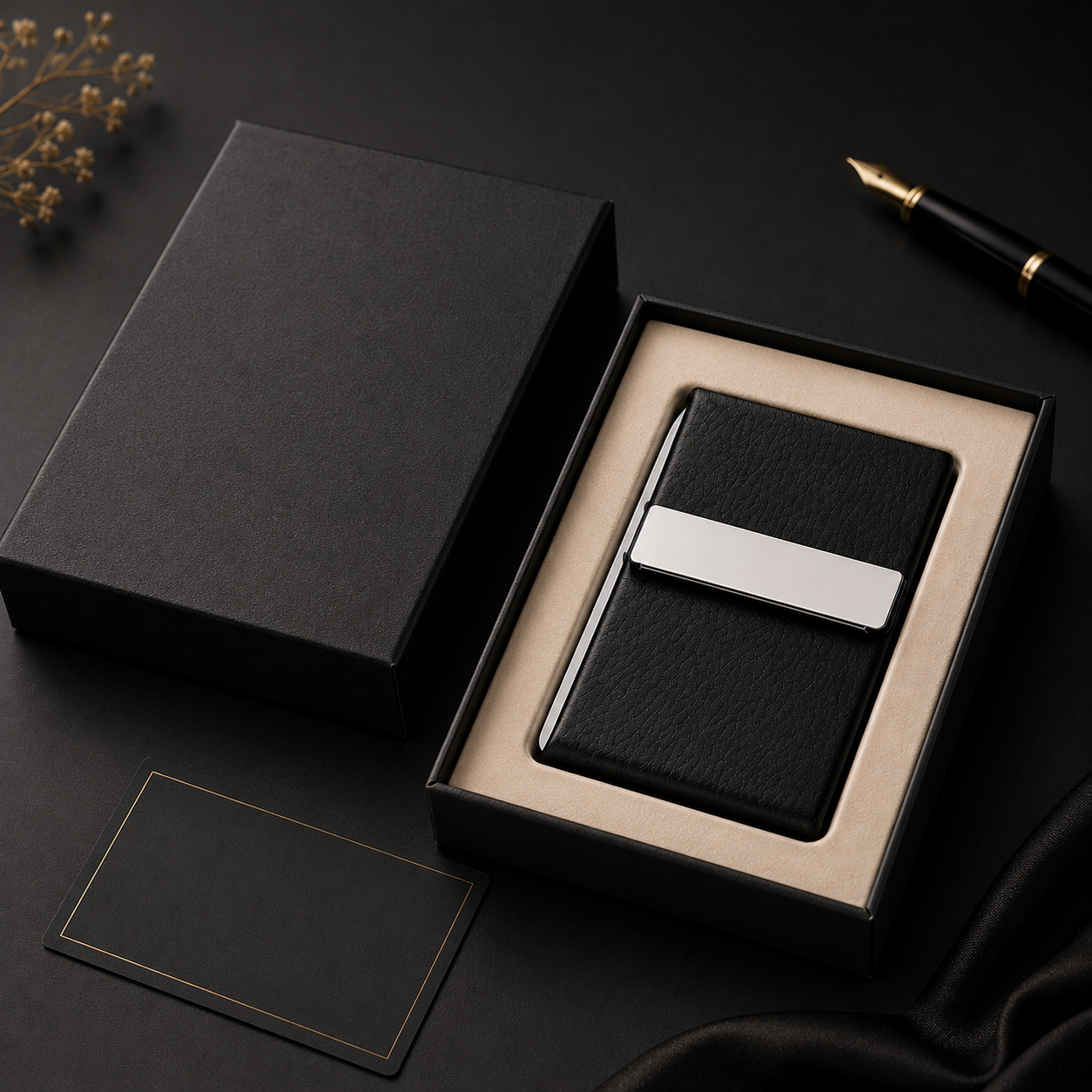 Leather Aluminum Metal Business Card Holder For Men's