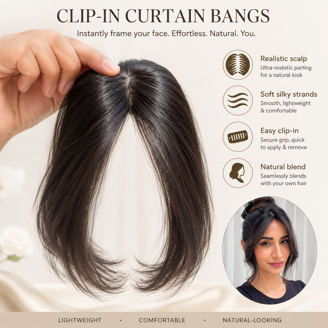 Clip-In Curtain Bangs Hair Topper