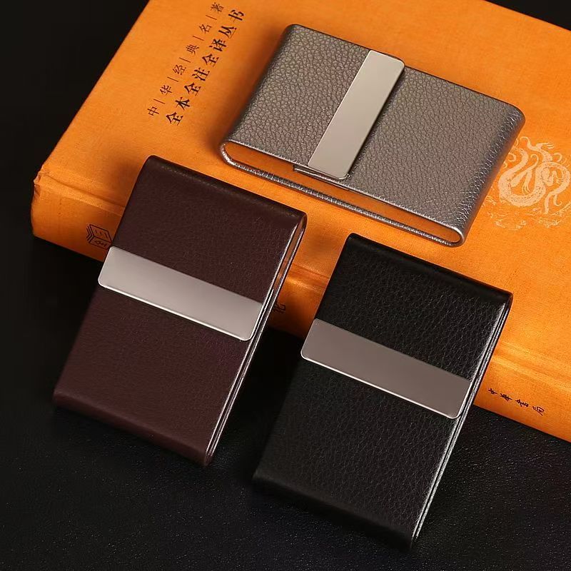 Leather Aluminum Metal Business Card Holder For Men's