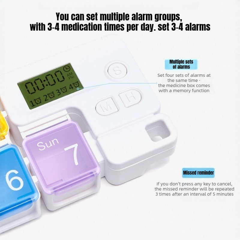 7-Days Pill Organizer Box with Medicine Reminder Alarm