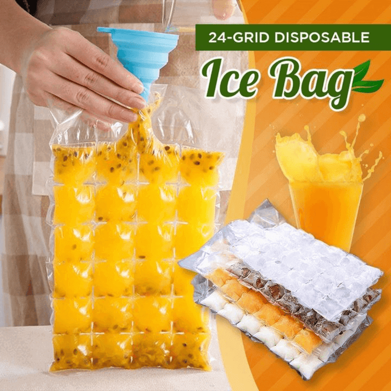 Pack of 10 Self-Seal 24-Grid Kitchen Ice Bags for Easy Ice Cube Making ...