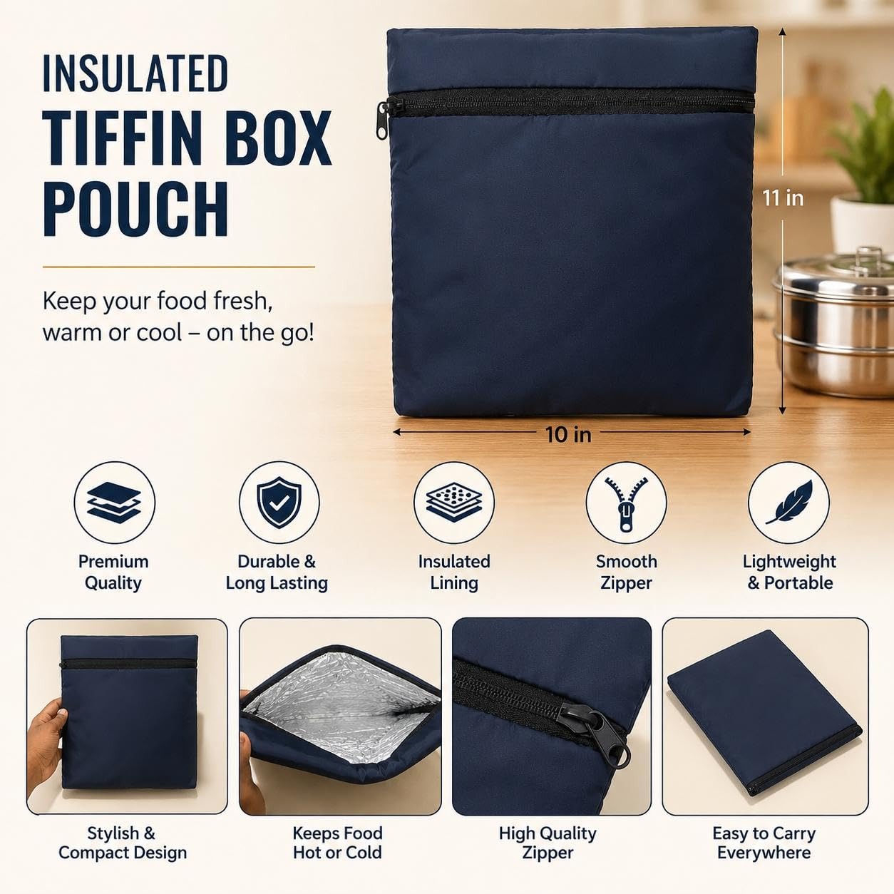 Portable Insulated Lunch Pouch for Tiffin Box